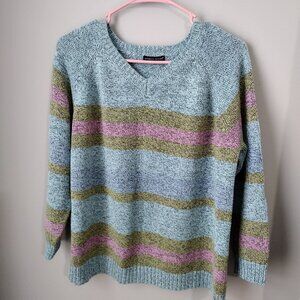 Carolyn Taylor Sweater Collared Stripe knit Sweater 1x